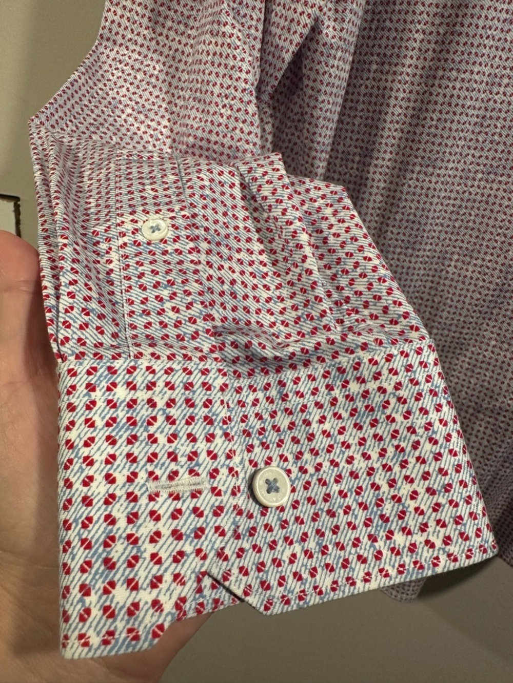 Bugatchi James AirBlue Long Sleeve Button Up Shirt Red & Blue Geometric Print 2X - Picture 7 of 14